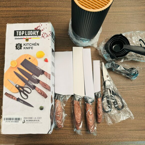 Top Lucky 6-Piece Kitchen Knife Set With Block & Measuring Cups/spoons - Picture 9 of 10